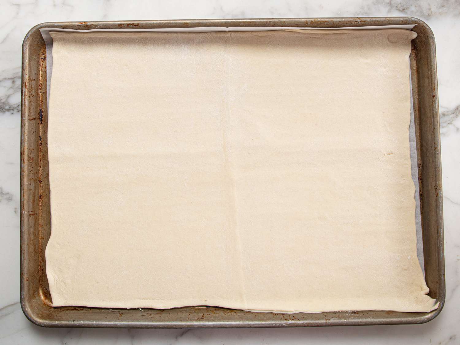 Overhead view of puff pastry