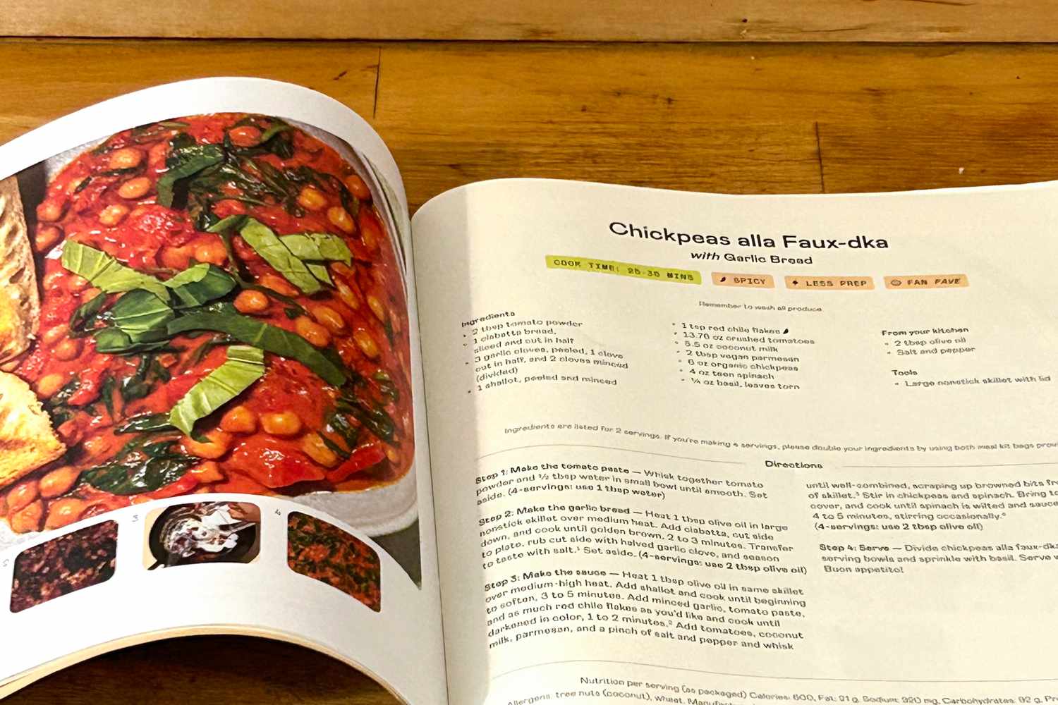 Purple Carrot meal card on a wood surface