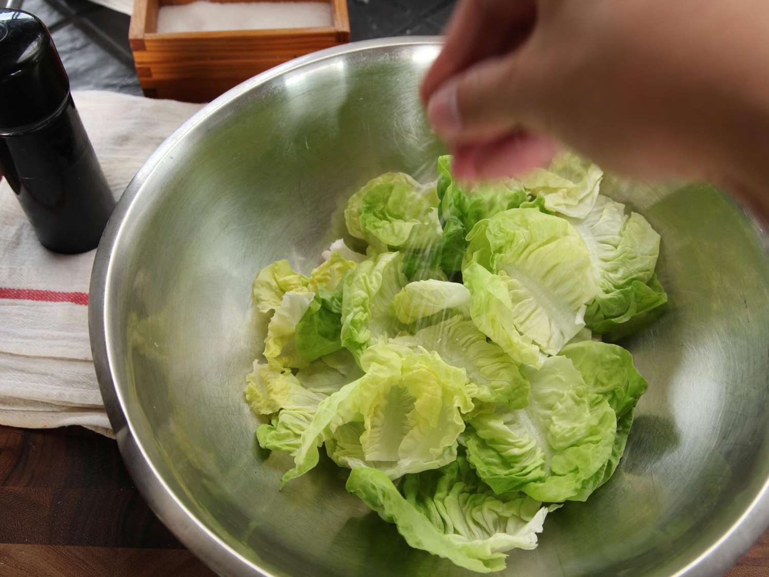 The author seasons the lettuce with a pinch of salt.