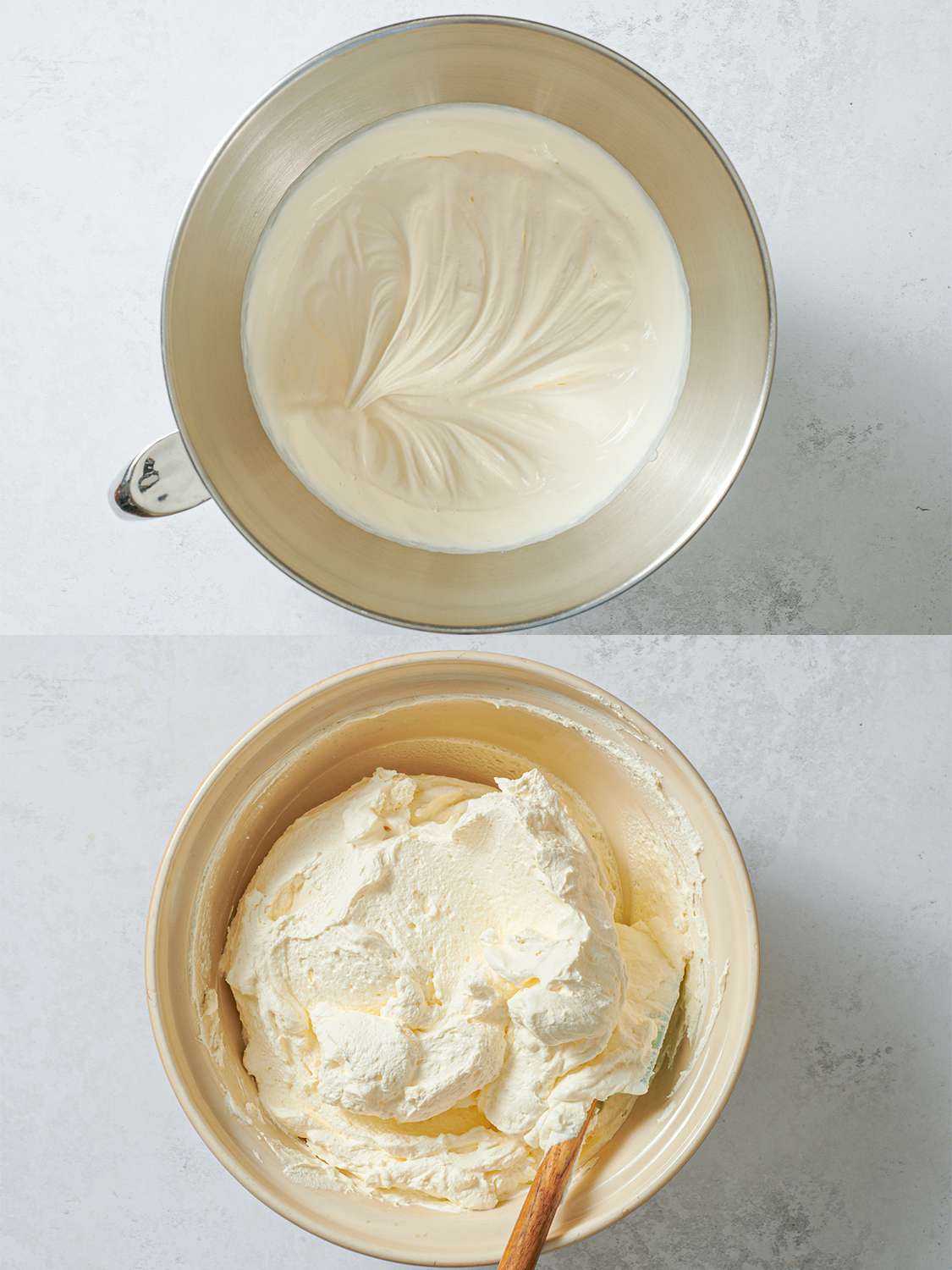 Two image collage of whipped cream