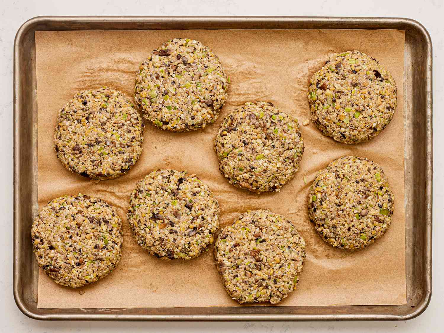 Overhead view of patties formed