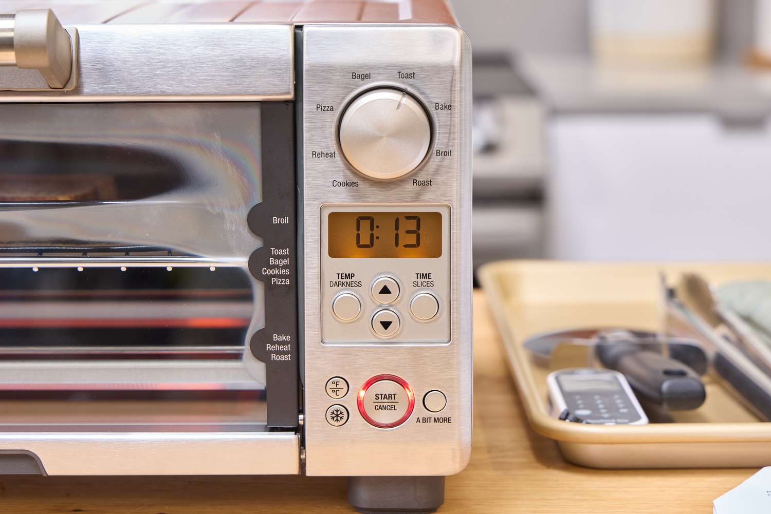 A close-up of the side panel of the Breville the Mini Smart Oven BOV450XL