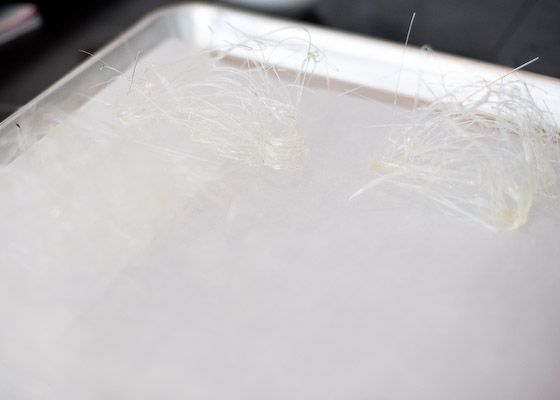 spun sugar on baking sheet