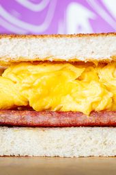 Side view of HK style spam and egg