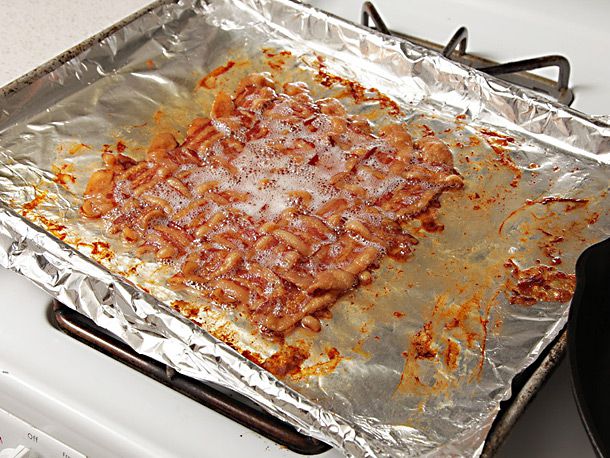 The cooked bacon weave, fresh from the oven.