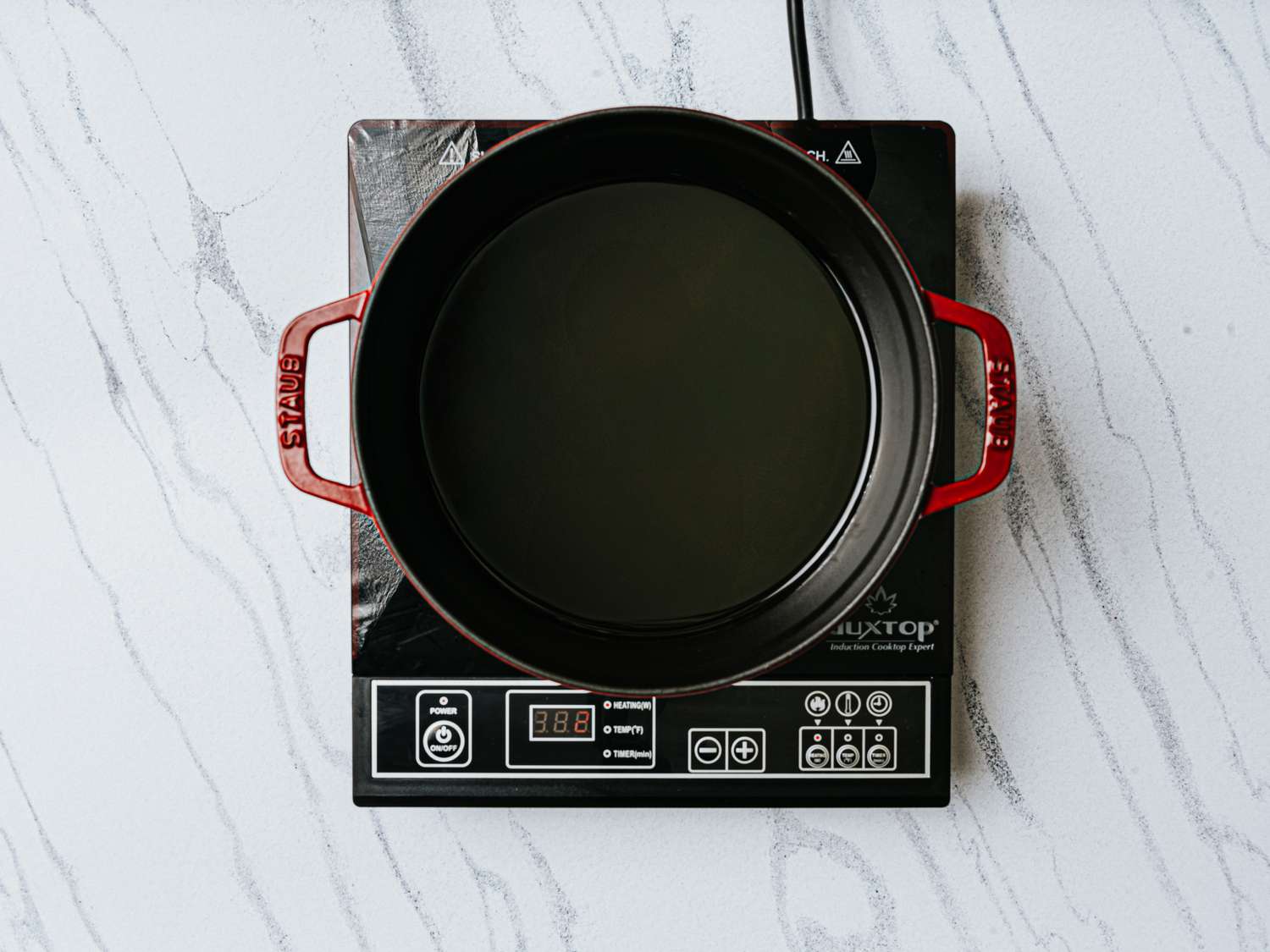 Overhead view of oil in pan