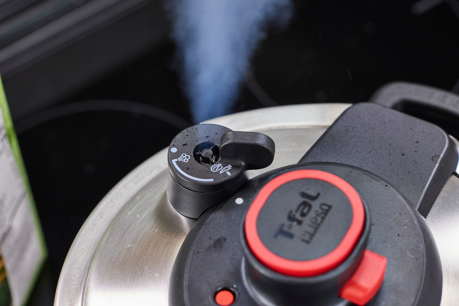 The steam valve and lock on the T-Fal Clipso Pressure Cooker lid