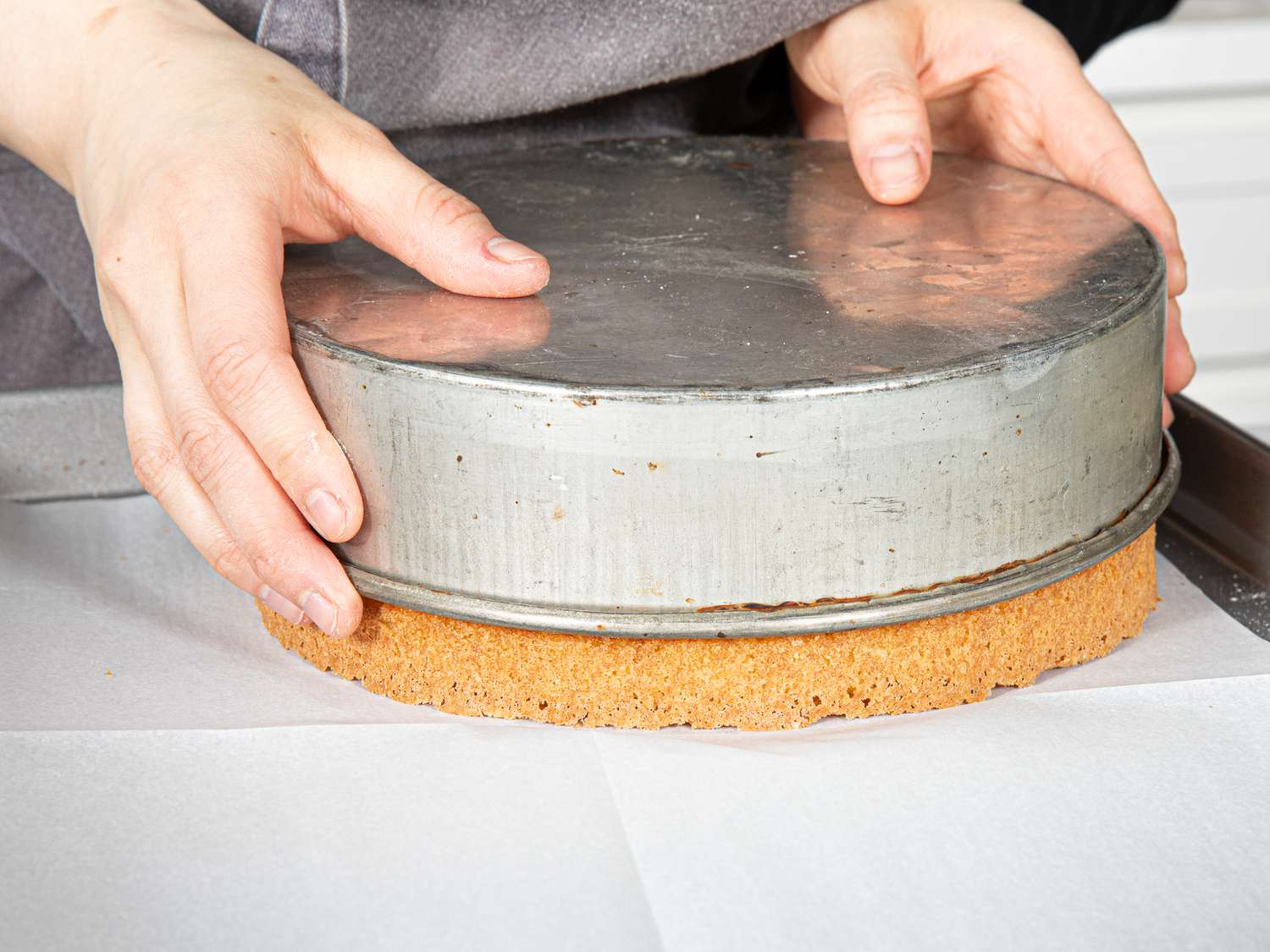 Side view of flipping cake