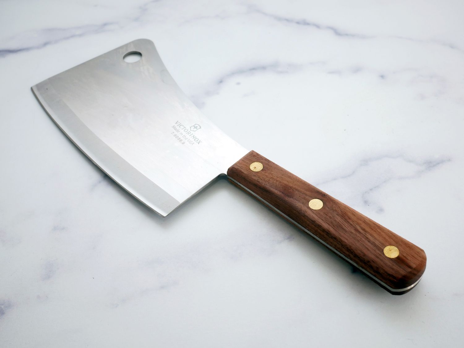 the victorinox cleaver on a marble backdrop