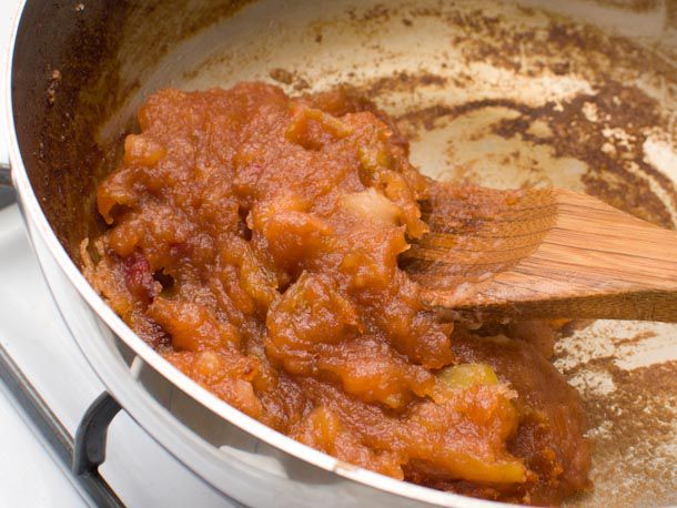 Cooked golden apple mush.