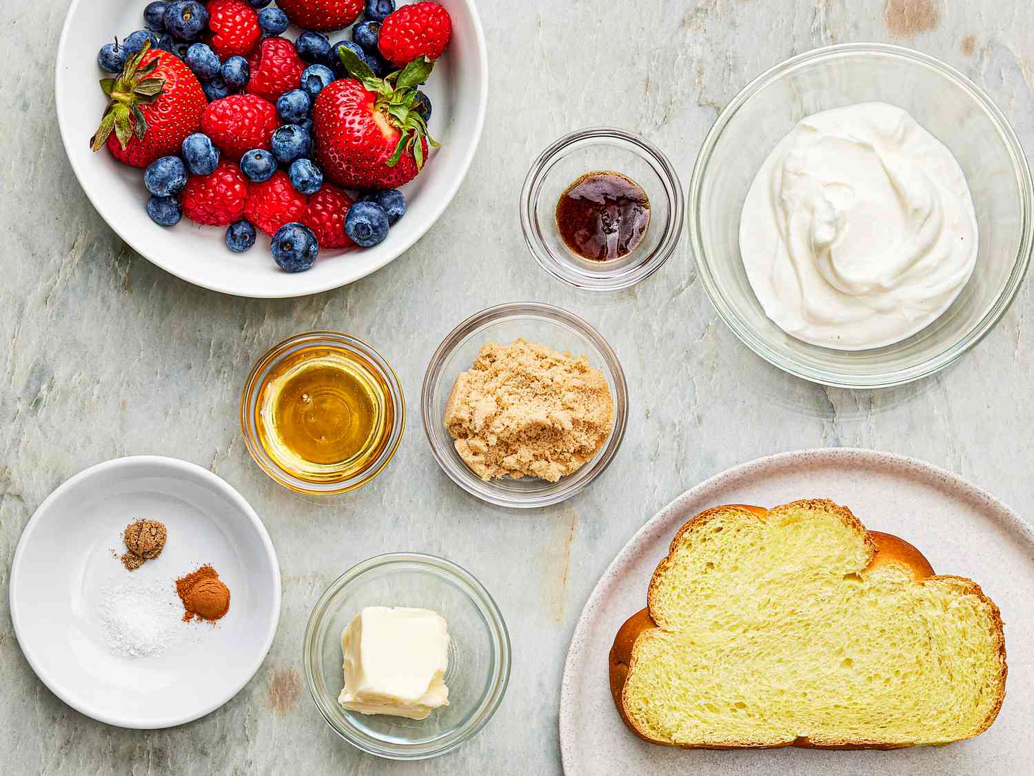 Mis en place shot of ingredients