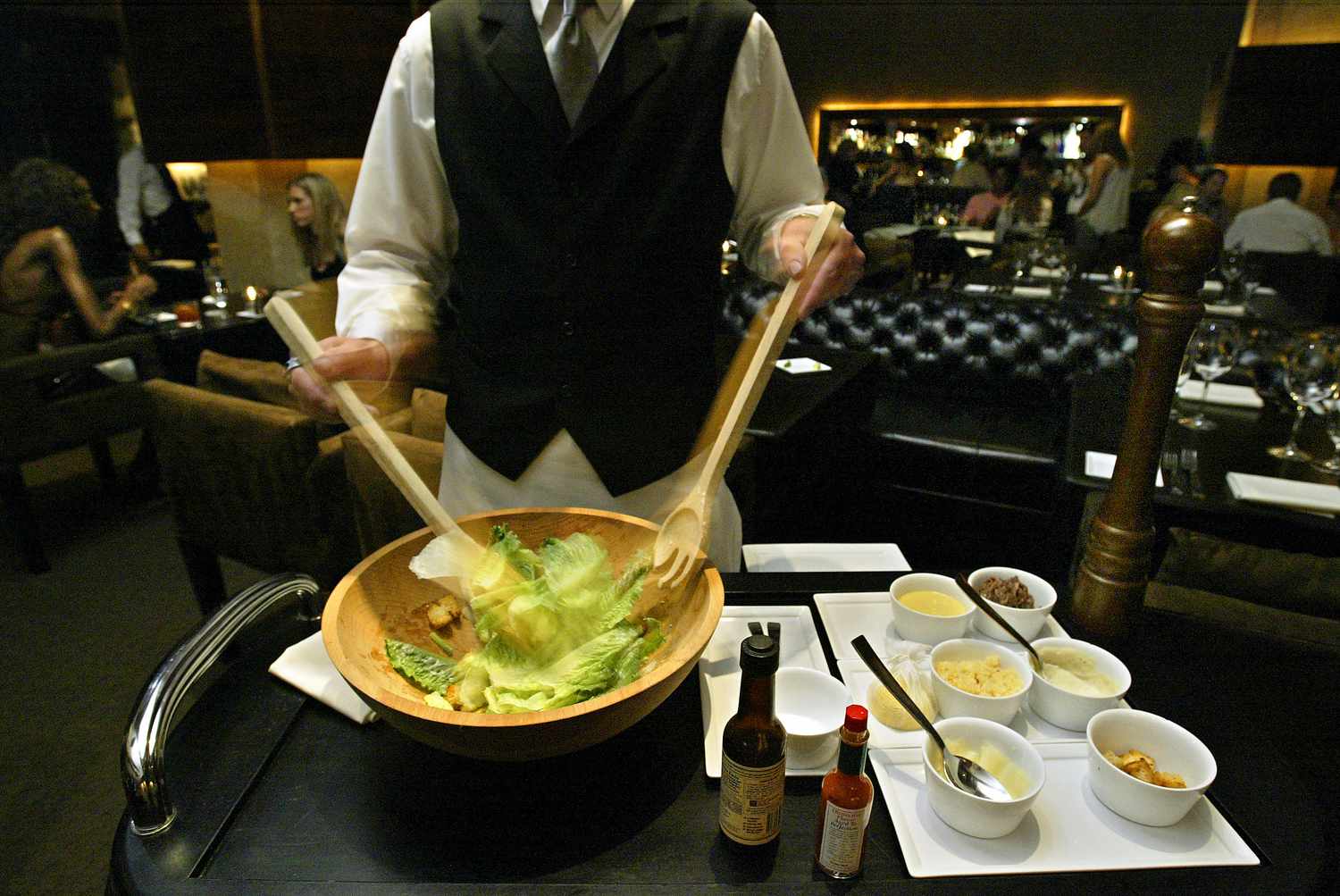 Caesar Salad prepared tableside at Dakota restaurant at the Hollywood Roosevelt Hotel. 