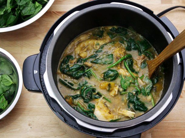 Finished Thai green chicken curry still in pressure cooker.