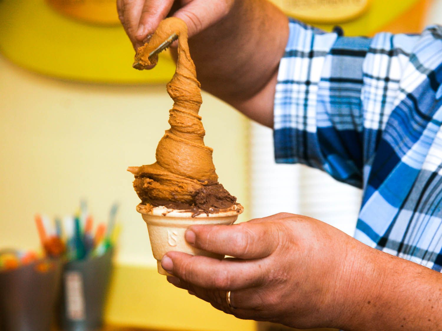 Argentinian helado, in a dish in someone's hand.