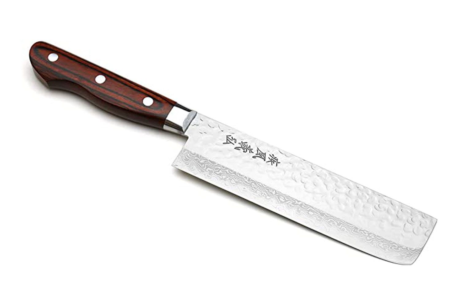 Yoshihiro 16 Layer Hammered Damascus Stainless Steel Nakiri Vegetable Knife