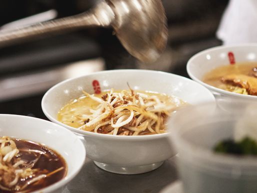 Sapporo style ramen in a white bowl.