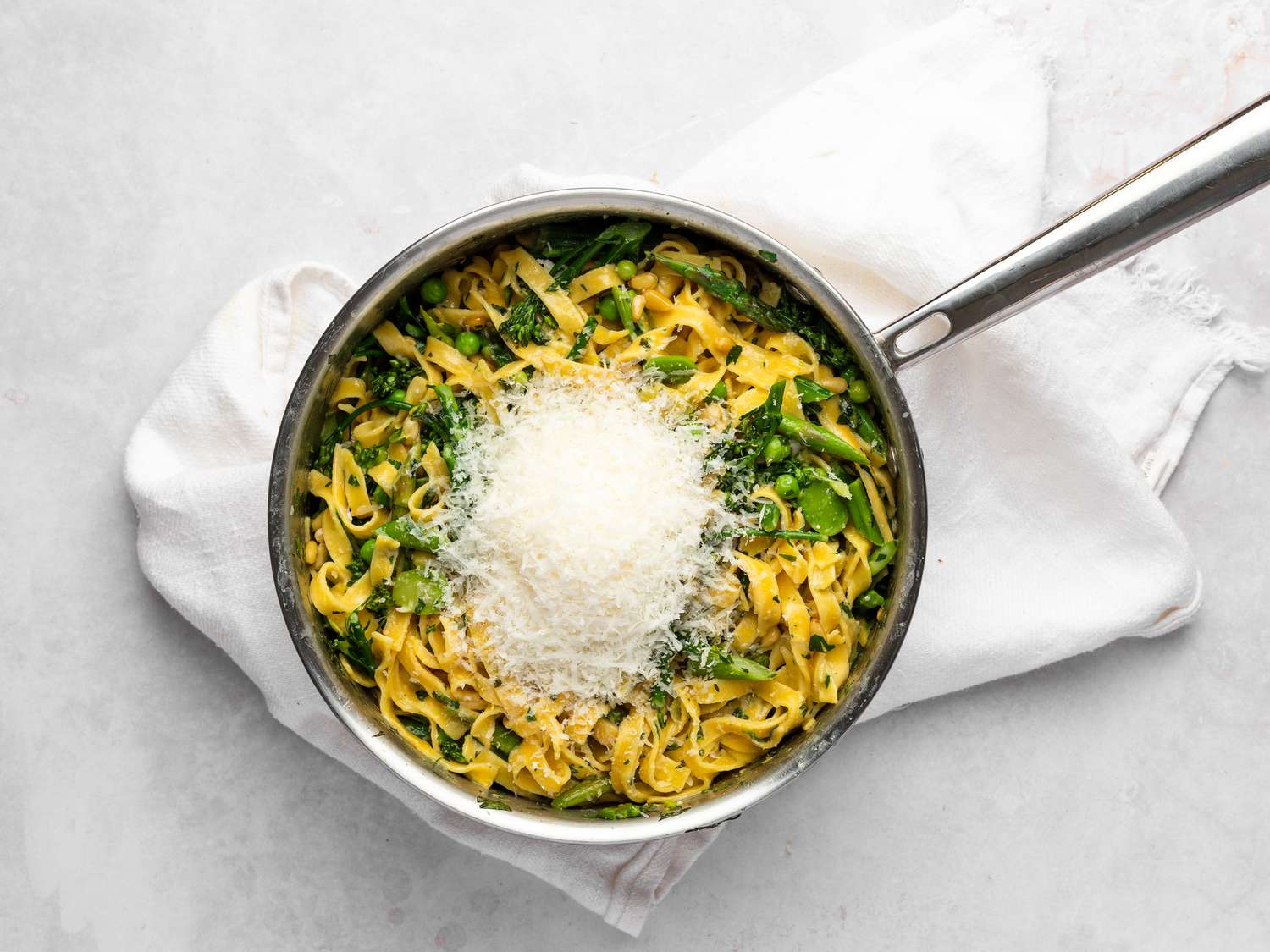 Parmigiano-Reggiano added to pasta primavera