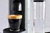 A cup of espresso on the Nespresso VertuoPlus Coffee and Espresso Machine by De'Longhi