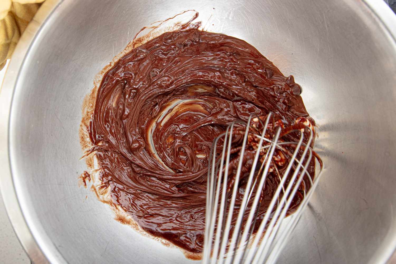 Overhead view of whisking chocolate