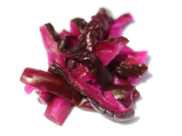 A type of purple Japanese pickle made up of slices of cucumber and eggplant. 