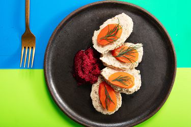 Overhead view of gefilte fish 