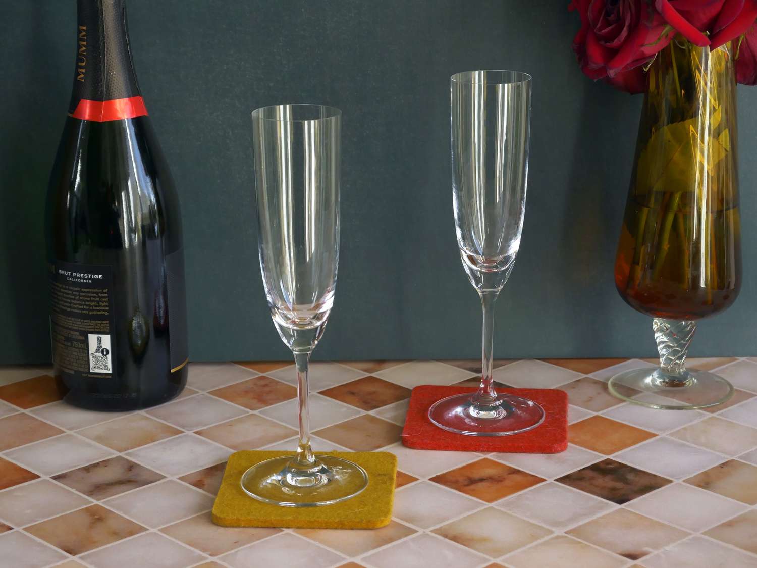two riedel flute glasses 