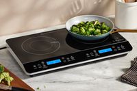 Broccoli cooking on the Duxtop LCD Portable Double Induction Cooktop
