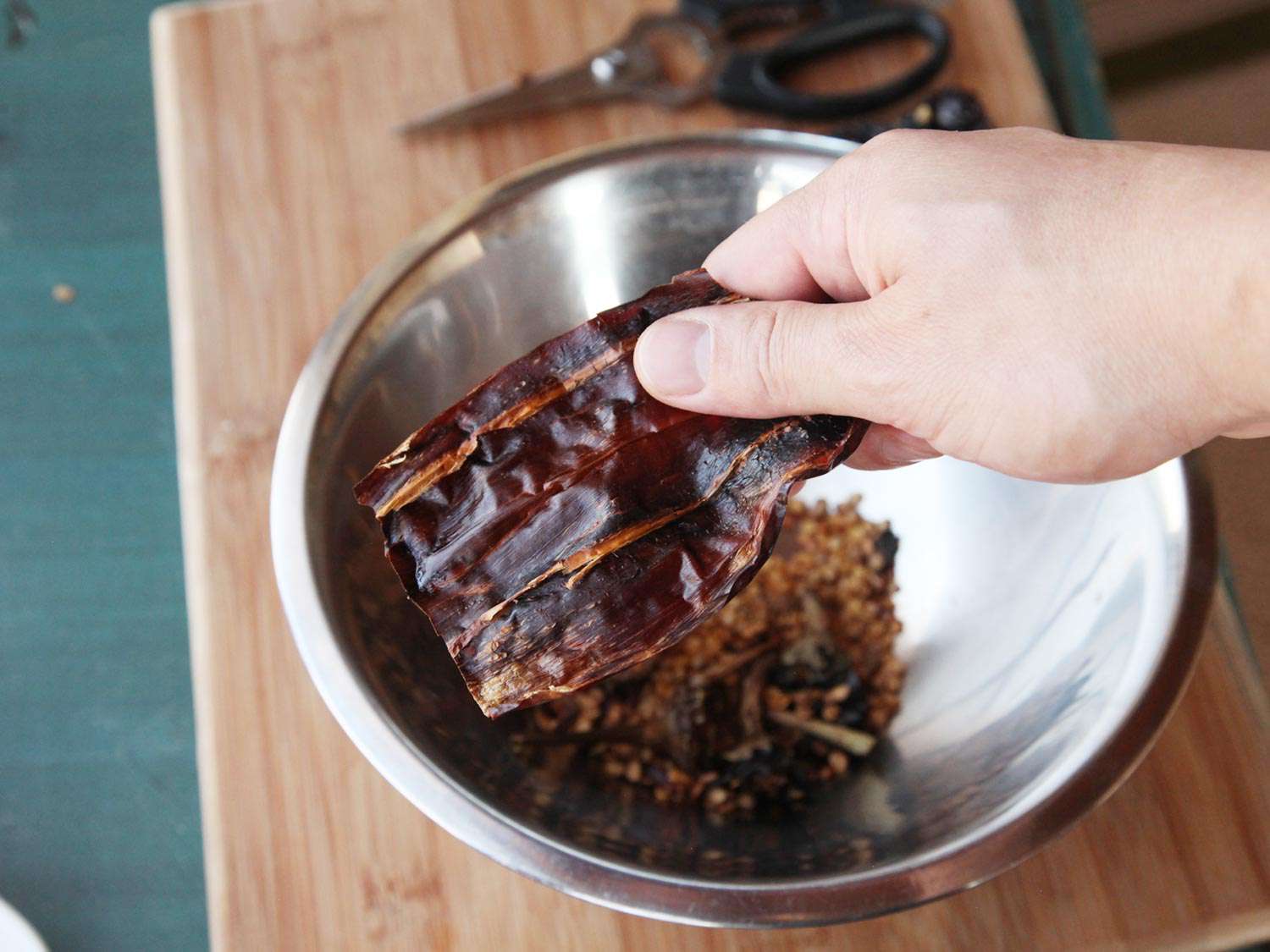 The cleaned, flattened chile, ready for toasting.