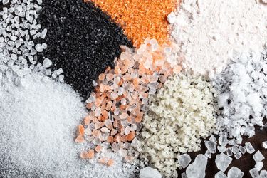 Close up of a variety of different types of salt
