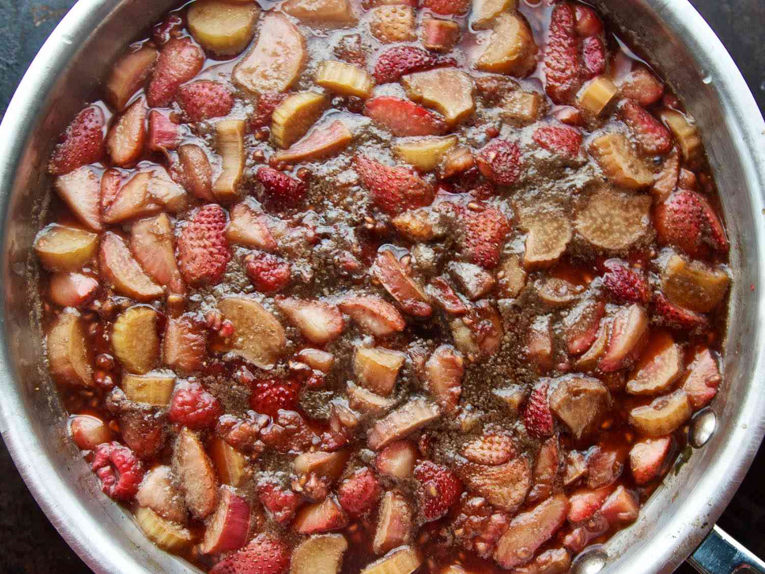 The simmered fruit mixture, ready to be puréed.