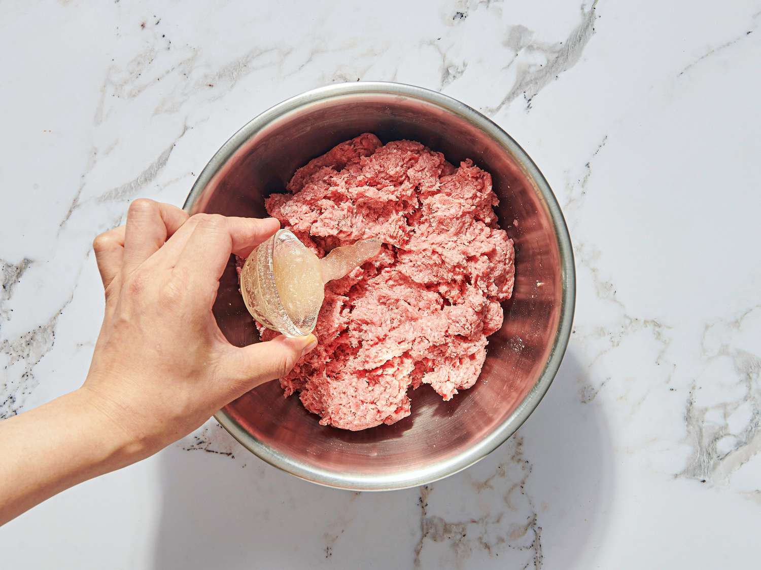 Overhead view of adding gelatin