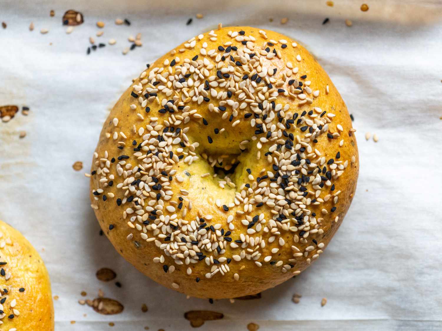 Overhead view of a bagel made from an adaptation of an ancient ka'ak recipe