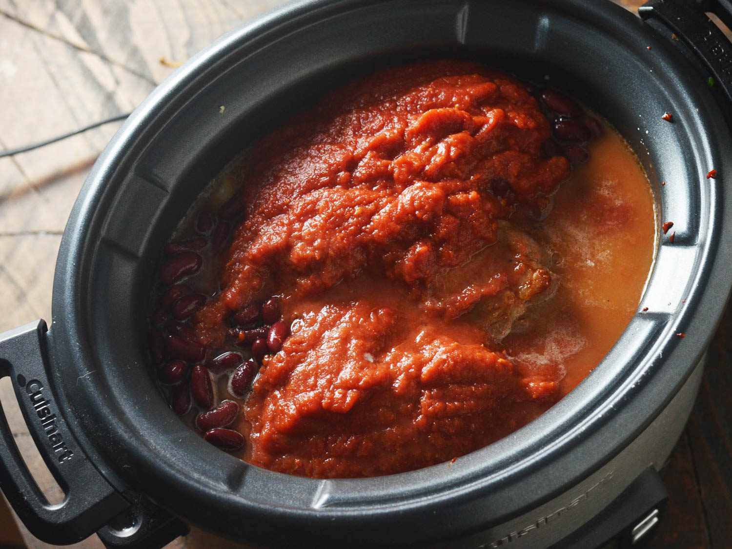 Tomato and chiles in a slow cooker