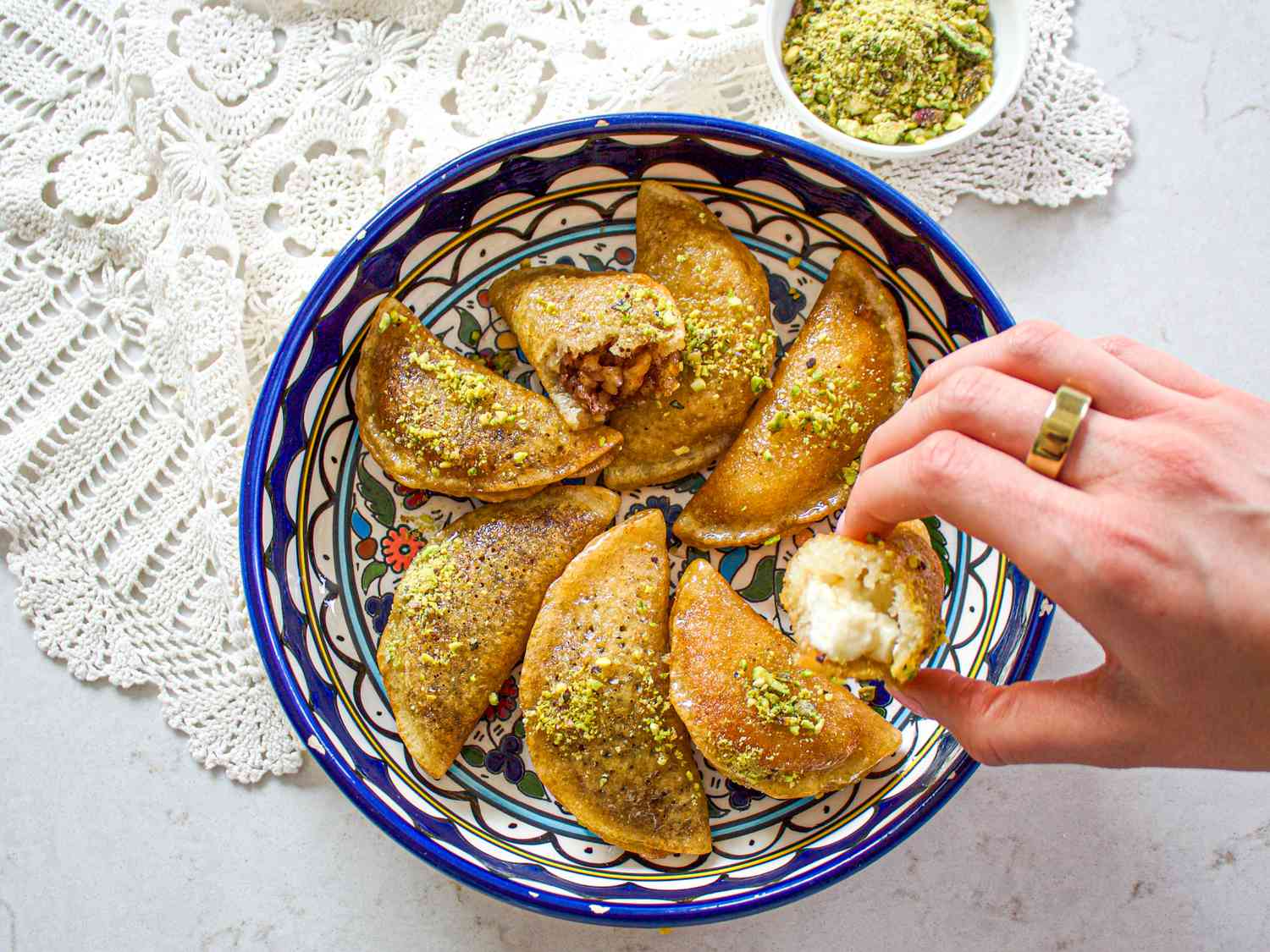 Overhead view of qatayef