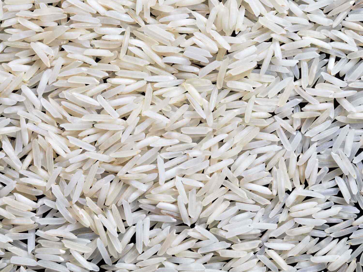 Close up of raw basmati rice.