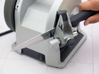 a closeup of the angle guide on the tormek