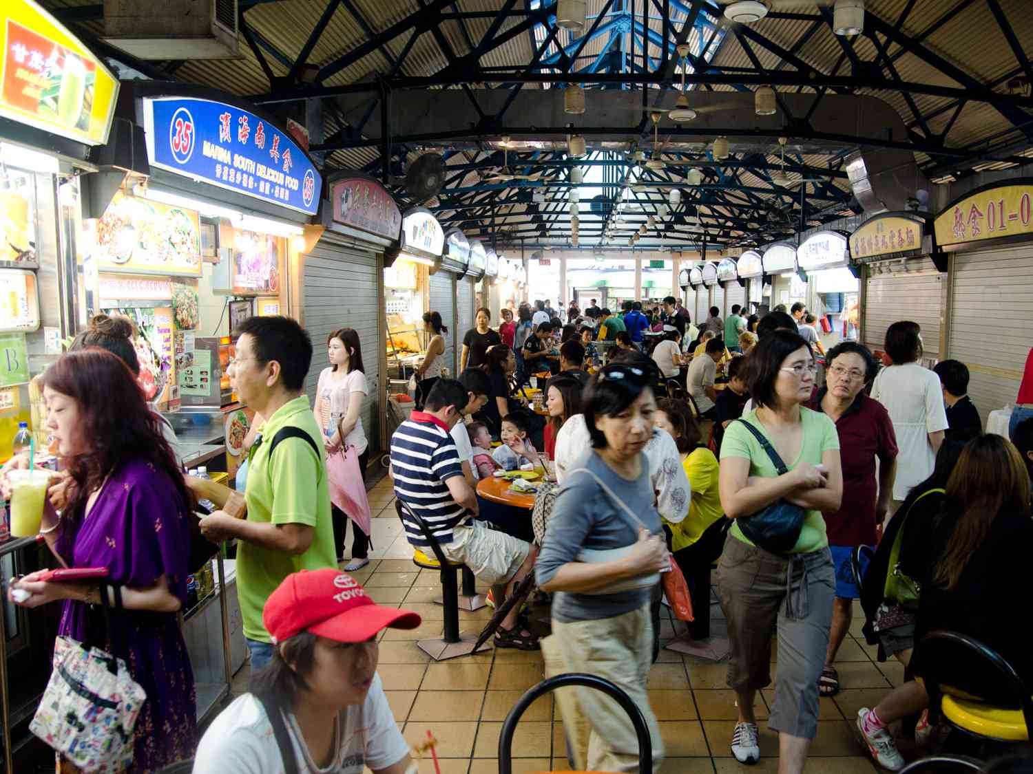 A busy hawker center in Singapore