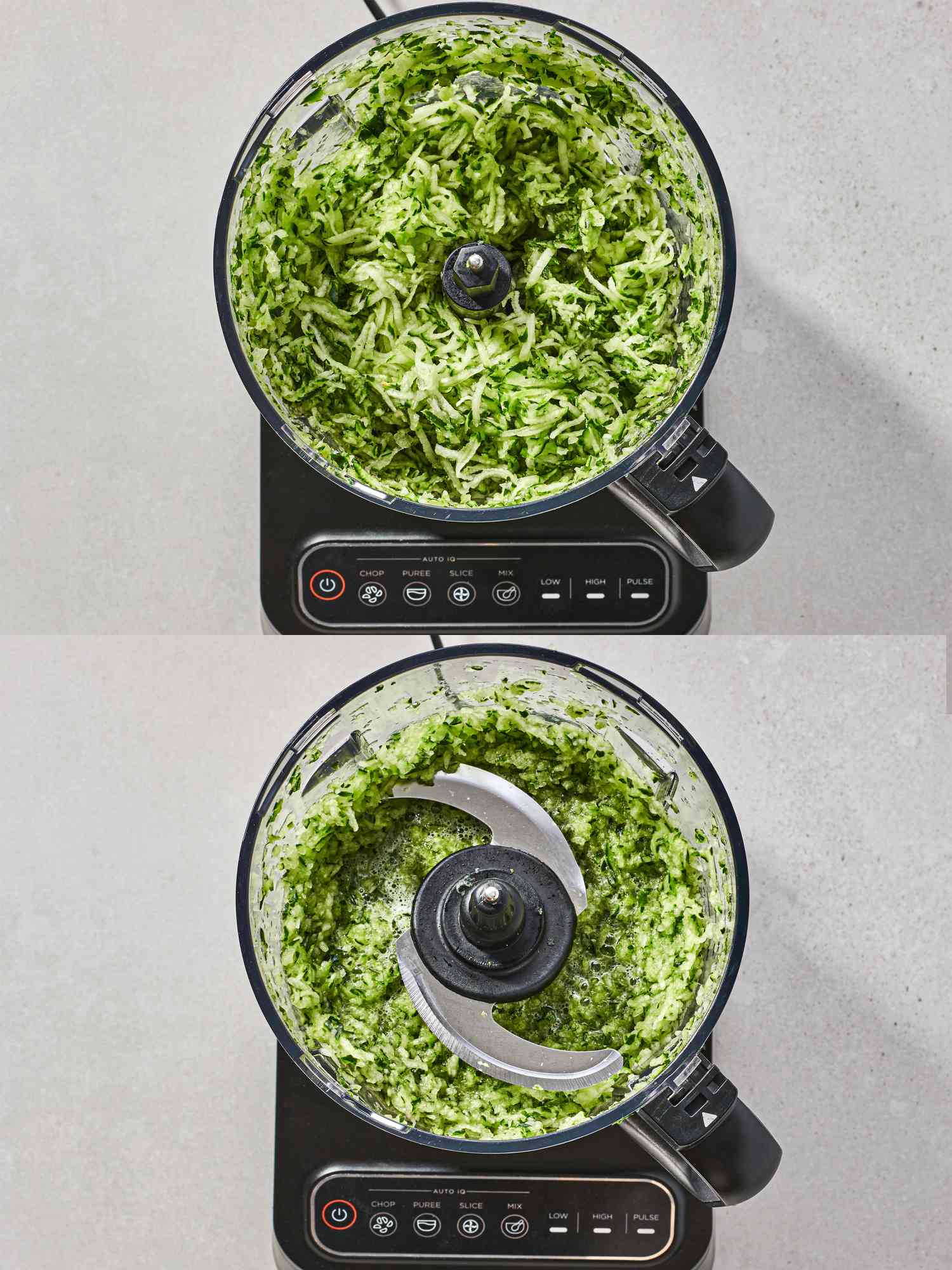 Cucumber finely chopped inside food processor bowl