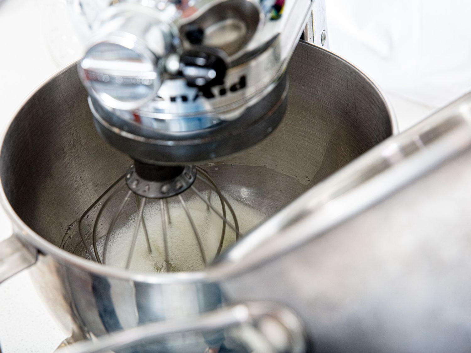 Overhead view of mixing meringue 