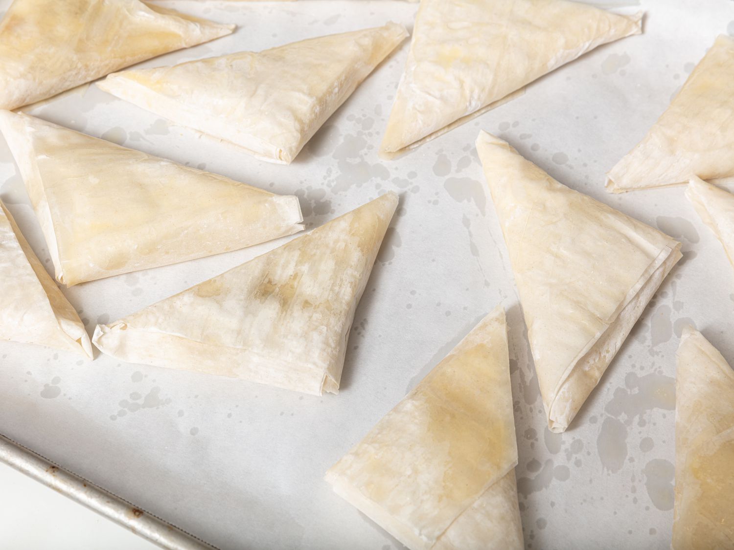 triangles alligned on prepared sheetpan 