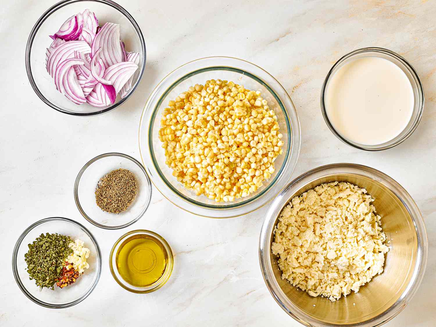 Mise en place of ingredients for corn dip