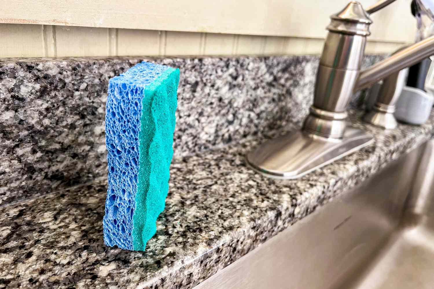 An O-Cedar Scrunge on a kitchen counter