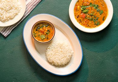 Toor dal (spiced split pigeon peas) and rice.