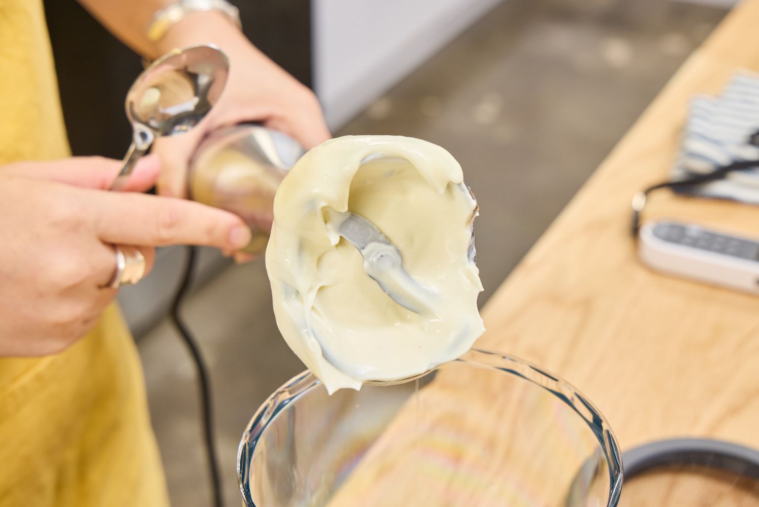 The Breville Control Grip Immersion Blender blade after use