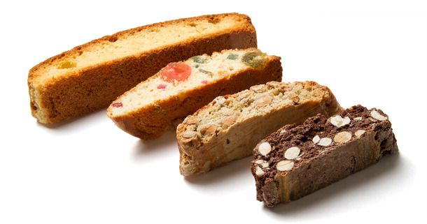 An assortment of four biscotti. 