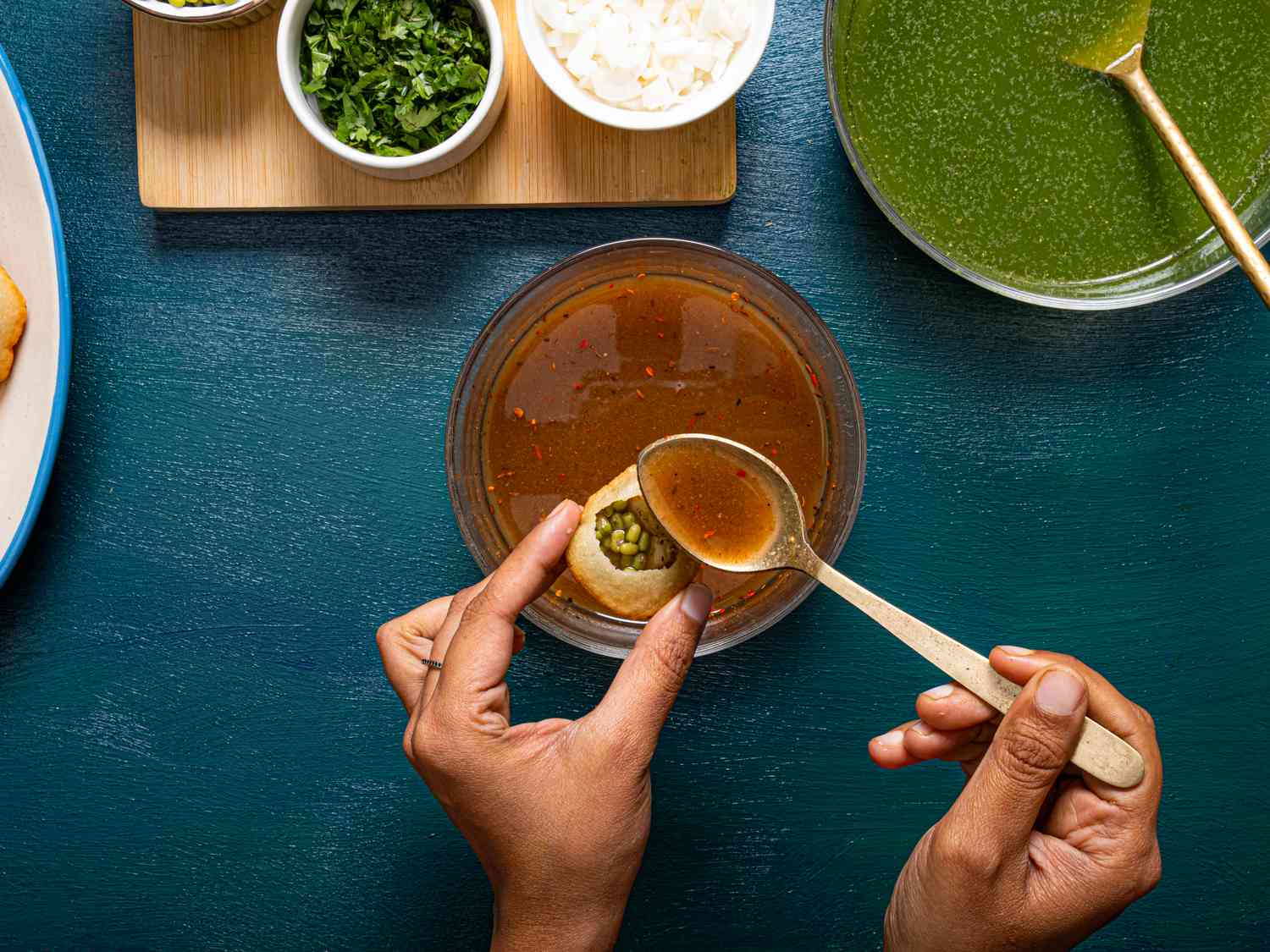 Overhead view of adding pani