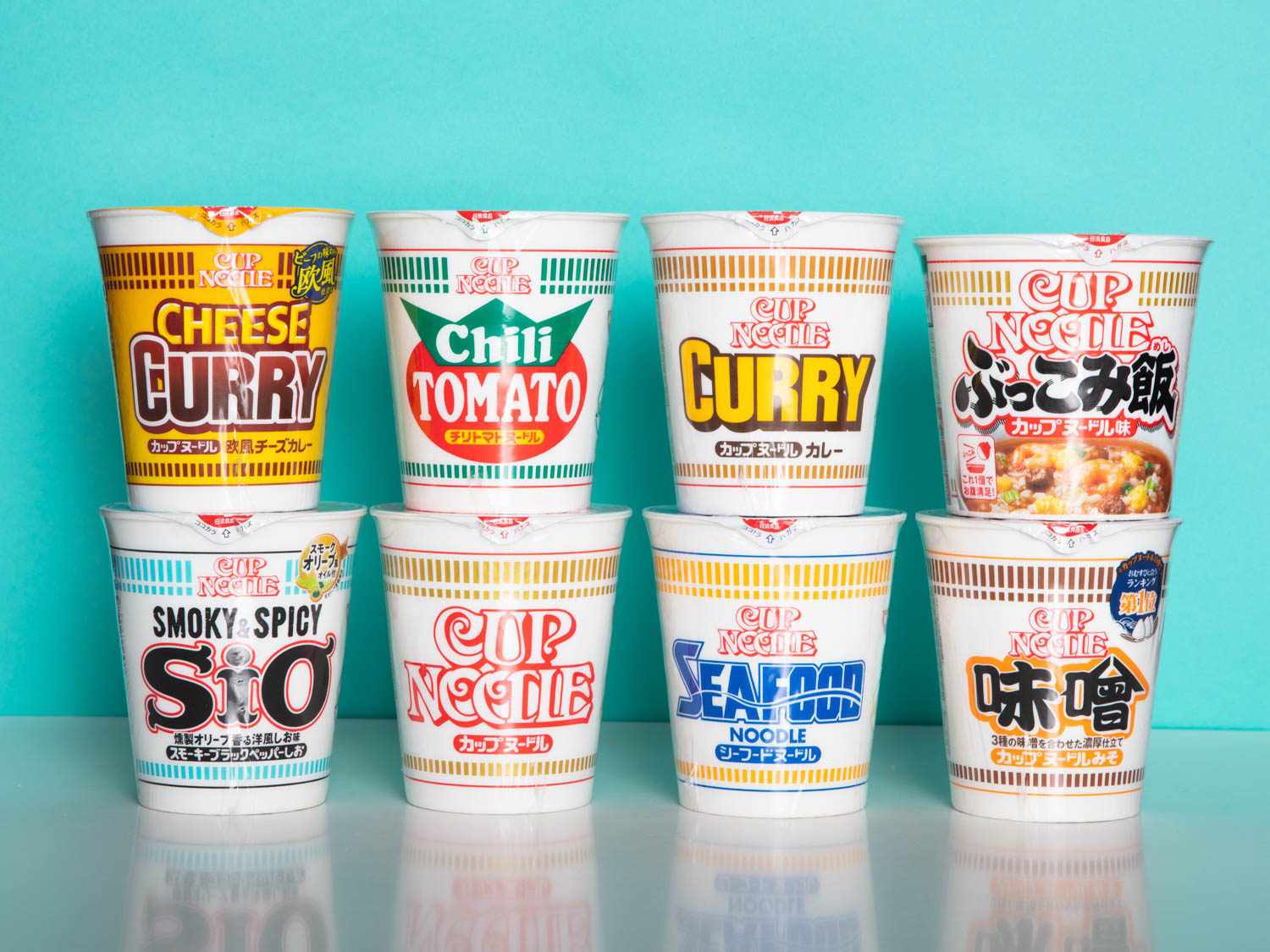Selection of Japanese Cup Noodle products.