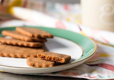 Homemade Biscoff, or speculoos cookies, on a small plate. 