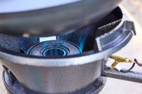 The flame of the PowerFlamer outdoor wok burner.