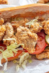 An overstuffed oyster po'boy.